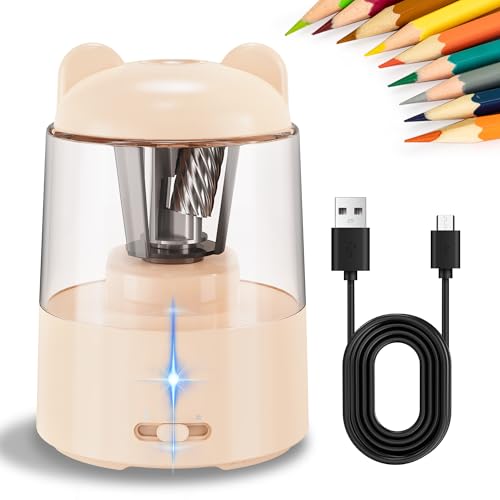ZMOL Rechargeable Electric Pencil Sharpener, Auto Stop, Colored Pencil Sharpeners for Battery Powered Cute for Kids Gift No.2/Colored Pencils (6-8mm), Classroom/Office/Home Pink - color: Pink