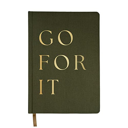 Sweet Water Decor Cute Motivational Lined Composition Notebook for Women, 100 Ruled Pages for Writing, Diary with Fabric Inspirational Olive Cover (Go For It) - style: Go For It