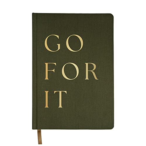 Sweet Water Decor Cute Motivational Lined Composition Notebook for Women, 100 Ruled Pages for Writing, Diary with Fabric Inspirational Olive Cover (Go For It) - style: Go For It