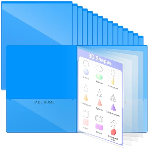 Henoyso 24 Pcs School and Home 2 Pocket Folders with 4 Clear Inner Pockets Plastic Heavy Duty Homework Folders Parent Teacher Communication for Student Home Office Classroom,11 x 9 Inch (Blue) - color: Blue