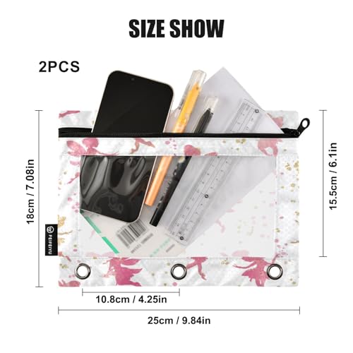 2 Pack Pencil Pouches for 3 Ring Binder Cute Fairy Silhouettes Zipper Pencil Case Bags with Clear Window for Classroom School Office Supplies - color: Cute Fairy