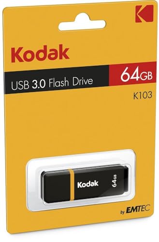 Kodak EKMMD64GK103 - USB Drive 3.2/3.1/3.0-64 GB - Classic Serie - K100 Model - Black mat casing with a Transparent Yellow Neck + a Cap - size: 64 GB
