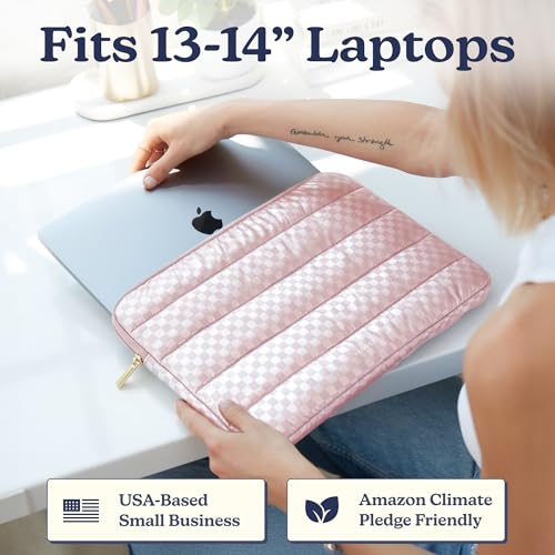 Vandel Puffy Laptop Sleeve Case, 13-14 inch Laptop Sleeve Bag Case 13.3 Inch, Compatible with MacBook Air/Pro 13/Pro 14/iPad Pro 12.9, HP Dell ASUS Computer Bag Cover, Checker Pink - color: c. Checker Pink