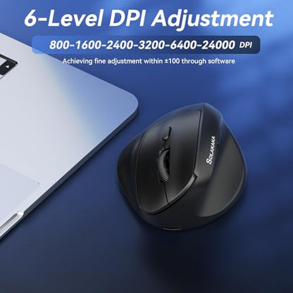 SOLAKAKA SM520 Ergonomic Mouse with 24000 DPI, Vertical Mouse with Programmable Side Button, Wireless Mouse with Tri-Mode Connection - BT5.0/USB-C/2.4GHz, for Desktop, PC, Laptop (Black) - color: black