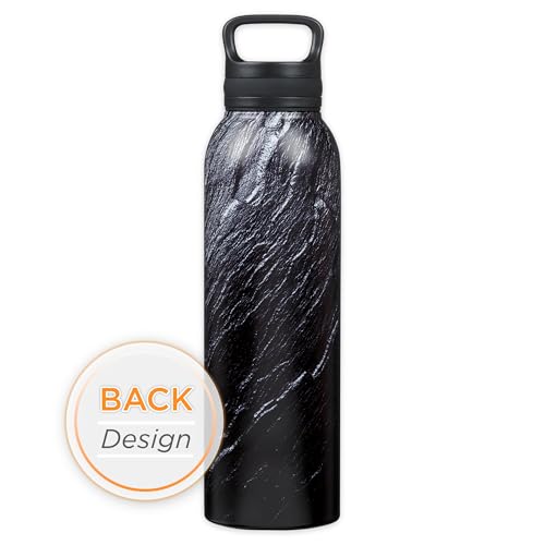 Christian Art Gifts Stainless Steel Double Wall Vacuum Insulated Water Bottle for Men & Women: Strong & Courageous - Joshua 1:9 Inspirational Verse w/Carry Handle Lid, Black/Granite/Slate, 24 oz. - color: Black Marble/Swirl - Strong & Courageous
