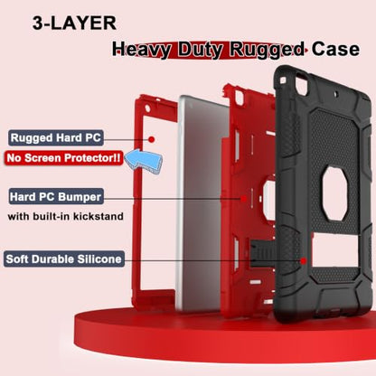 iPad 6th Generation Cases, iPad 5th Generation Case, iPad Air 2 Case, iPad 9.7 Case, Shockproof Rugged Drop Protection Cover Built with Kickstand for iPad 9.7'' A1893/A1954/A1822/A1823 - color: Black+Red