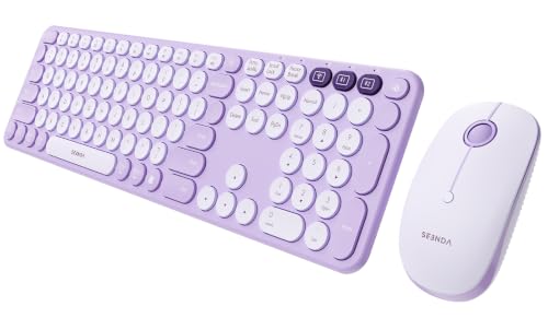 seenda COE202 Wireless Bluetooth Keyboard and Mouse Combo, Star Purple | USB & Dual Bluetooth for 3-Device Switching, Soft Quiet Round Keys, Silent Clicks, Full-Size for PC/Laptop/Mac/MacBook/iPad - color: Star Purple