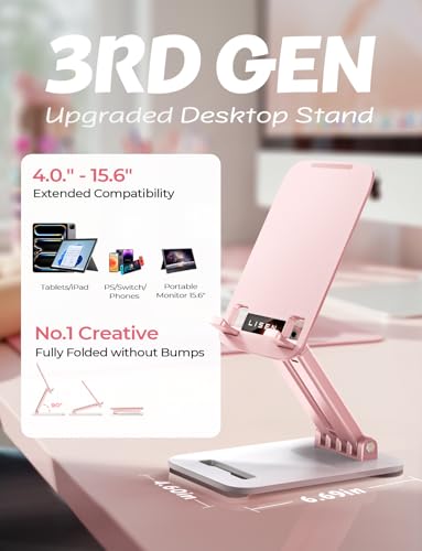 LISEN for iPad Stand Adjustable Tablet Holder Desk, iPad Accessories Pink | Foldable eBook Readers Desk Accessories Fits Kindle Stand 4-15.9" - color: Pink