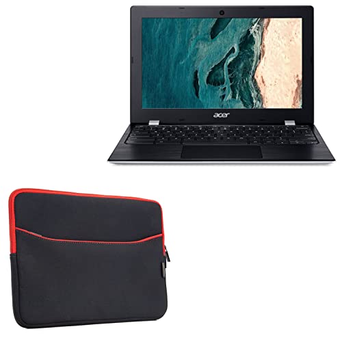 BoxWave Case Compatible with Acer Chromebook 311 (CB311-9HT) - SoftSuit with Pocket, Soft Pouch Neoprene Cover Sleeve Zipper Pocket - Jet Black with Red Trim