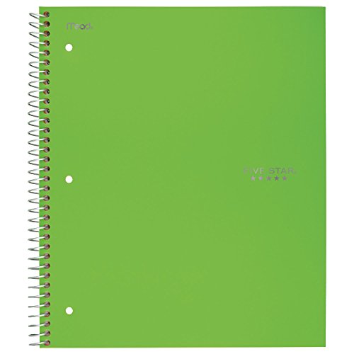 Five Star Spiral Notebooks, 2 Pack, 5-Subject, Wide Ruled Paper, 10-1/2" x 8", 200 Sheets, Gray, Lime (38434) - color: Gray, Lime