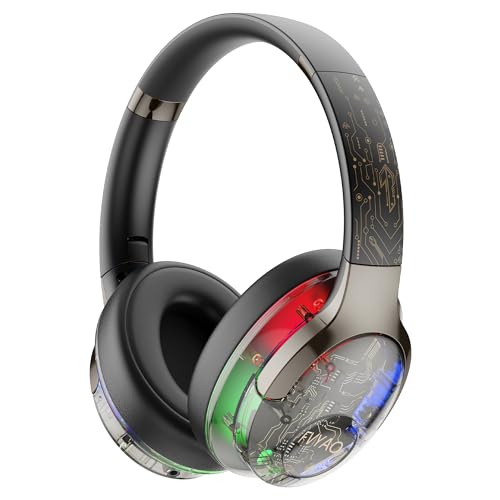 Bluetooth Headphones Over Ear with RGB Light, Foldable Lightweight Wireless Over Ear Headphone Bluetooth 6.0, 65H Playtime, Comfortable Breathable Safe for Working Gaming Travel (Black) - color: Black
