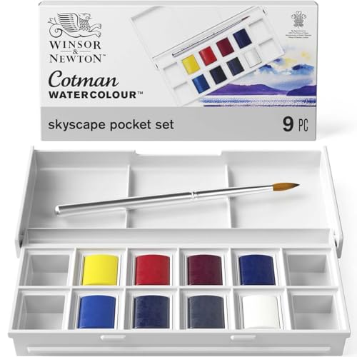 Winsor & Newton Cotman Watercolor Paint Set, 8 Half Pan, Sky Colors w/ Brush - style: 8 Half Pan Sky Colors