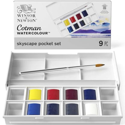 Winsor & Newton Cotman Watercolor Paint Set, 8 Half Pan, Sky Colors w/ Brush - style: 8 Half Pan Sky Colors