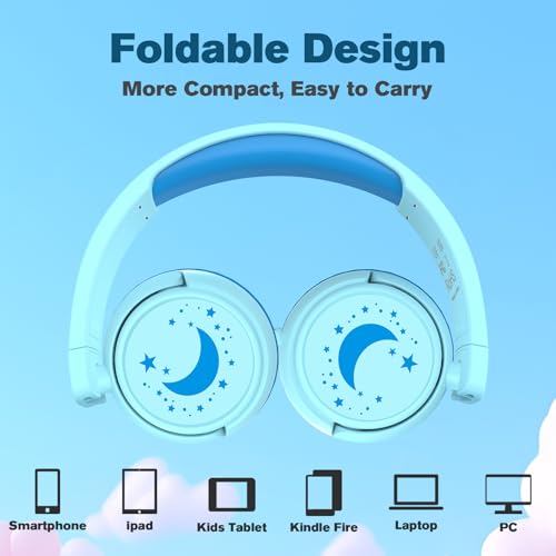K6 Kids Headphones for Toddler & Kids Ages 2-12, 85/94dB Safe Volume Limited, Wired with 3.5mm Jack, HD Microphone, Adjustable & Foldable, On-Ear Headphones for Tablet, School, Travel (Cyan) - color: Cyan