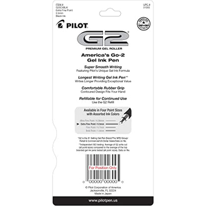 Pilot, G2 Premium Gel Roller Pens, Extra Fine Point 0.5 mm, Pack of 4, Black