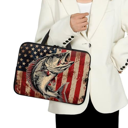 American Flag Fish Laptop Sleeve, Shockproof Laptop Tote Bag, Computer Bag Fits Up to 17 Inch, Zipper Tablet Sleeves Carrying Case for 4th of July USA 250 Years, Notebook Briefcase - color: American Flag Fish, size: 10 Inch