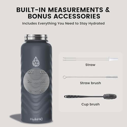 24oz Stainless Steel Insulated Water Bottle, 48H Ice Cold & 24H Hot, Leak-Proof Wide Mouth Lids (Straw & Spout), BPA-Free Bottles, Mens Water Bottle for Gym, Hiking, Travel - Grey - color: Gray, size: 24 Ounces