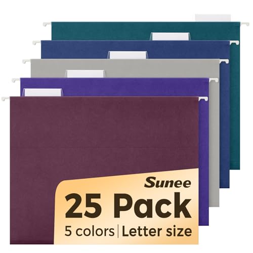 SUNEE Hanging File Folders Vintage Colors, 25 Pack Letter Size File Folders with 1/5-cut Tabs, Stay Organized for Your Home and Office Bulk File and Documents - color: Vintage Colors