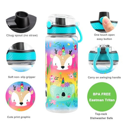 Cute Water Bottle for School Kids Girls, BPA FREE Tritan & Leak Proof & Easy Clean & Carry Handle, 23oz/ 680ml (Deer) - color: Deer