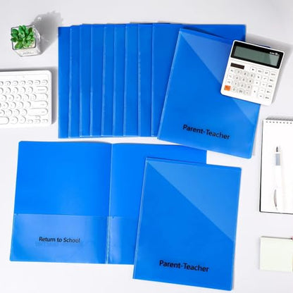 PerKoop 72 Pcs Take Home Folders Bulk Parent Teacher Communication Folder with 2 Pockets Plastic Homework Folder for Student Parent Teacher Classroom Back to School Supplies 11.73 x 9.45'' (Blue) - color: Blue