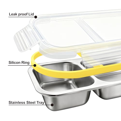 Upgraded Snackle Box Container, 2-Compartment Leak-Proof Bento Box for Kids & Adults, Reusable Stainless Steel Snack Containers with Lids, Perfect for Lunchables & Snack Packs (2 Compartment Yellow) - color: 2 Compartments Yellow