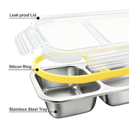Upgraded Snackle Box Container, 2-Compartment Leak-Proof Bento Box for Kids & Adults, Reusable Stainless Steel Snack Containers with Lids, Perfect for Lunchables & Snack Packs (2 Compartment Yellow) - color: 2 Compartments Yellow