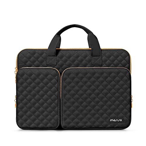 MOSISO 360 Protective Laptop Case 13.3 inch, 13-13.3 inch Laptop Sleeve Compatible with MacBook Air/Pro 13/Pro 14,HP Dell ASUS Lenovo, Square Quilted Bag Cover with 2 Pockets&Handle&Belt, Black - color: Black, size: 13.3 inch