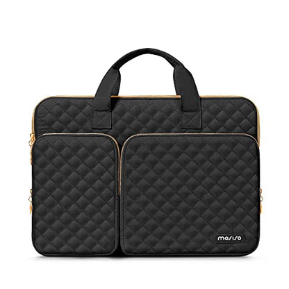 MOSISO 360 Protective Laptop Case 13.3 inch, 13-13.3 inch Laptop Sleeve Compatible with MacBook Air/Pro 13/Pro 14,HP Dell ASUS Lenovo, Square Quilted Bag Cover with 2 Pockets&Handle&Belt, Black - color: Black, size: 13.3 inch