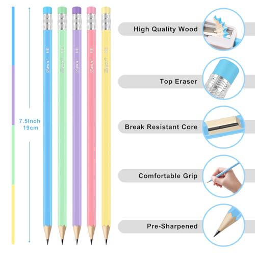 ZWlOT Wood-Cased Pencils, Pre Sharpened Pencils, 175 Count #2 HB Pencil with Eraser Bulk, School Classroom Teacher Supplies Gifts - style: 175 Count Pastel