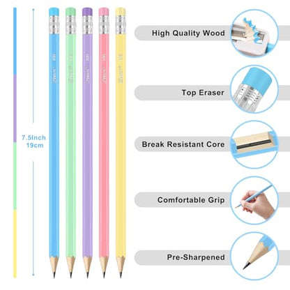 ZWlOT Wood-Cased Pencils, Pre Sharpened Pencils, 175 Count #2 HB Pencil with Eraser Bulk, School Classroom Teacher Supplies Gifts - style: 175 Count Pastel