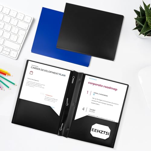60-Pack Plastic Folders with Pockets and Prongs,2-Pocket Folders with 3 Fasteners, Poly Folders Holds 8-1/2" x 11" Paper for School/Office/Home, Black - color: Smooth Black, size: 60-Pack