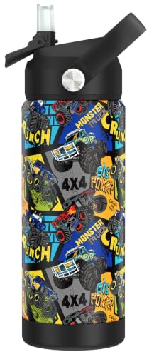 Boys Monster Truck Power Water Bottle for School，Kids 18 oz Insulated Stainless Steel Cup with Straw, Double-Wall Vacuum Leakproof - color: C10.Monster Truck-Power