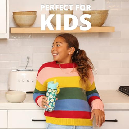 Elemental Water Bottles for Kids - Splash Kids Water Bottle for School with Pop-it Handle - BPA Free Tritan Plastic Water Bottle with Straw Leak Proof when Spout is Closed - Daisy Heart - 18oz - color: Daisy Heart Robin's Egg