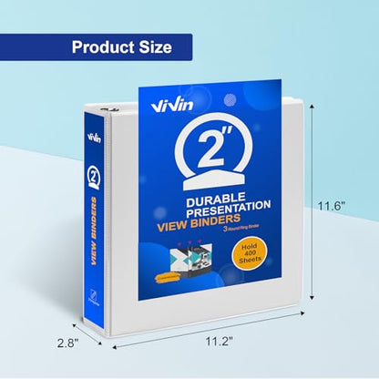 3 Ring Binder 2 Inch, ViVin Sturdy 2"-Round Ring Binder with 2 Interior Pockets, Clear View Cover, PVC-Free, Fits 400 Sheets of 8.5'' x 11'' Paper, Office Home School (6 Pack, White) - color: White, size: 2 Inch, style: 6 Pack