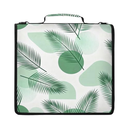 Boho Palm Leaves Zipper Binder with 2 Inch D-Rings Expandable File Portfolio with Shoulder Strap, Waterproof Nylon Organizer for 14" Laptop for Work College Travel