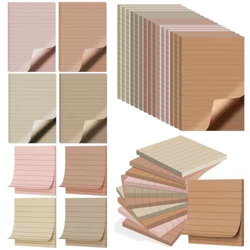 20 Pads Brown Color Sticky Notes with Lined Ruled Self Stick Notes Pads Boho Super Sticking Power Memo Pad Vintage Colors Post Note for Office School Meeting Home 40 Sheets/pad(4 x 6 Inch, 3 x 3 Inch)