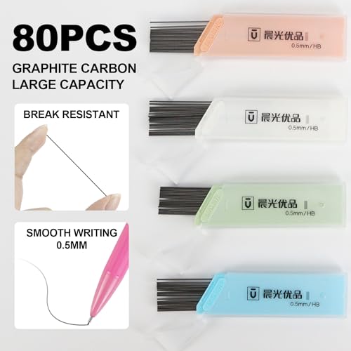 Buqoo Mechanical Pencil Set, 5PCS 0.5mm Cute Pastel Mechanical Pencils, 3 Candy Jelly Gradient Eraser with 80PCS HB 0.5 Lead Refill and Zipper Bag Pencil Kit for Art, Drawing Pencils for Sketching - color: Rainbow