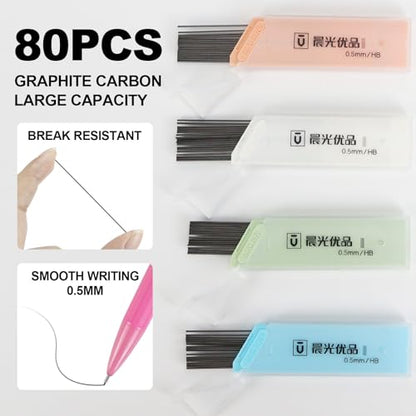 Buqoo Mechanical Pencil Set, 5PCS 0.5mm Cute Pastel Mechanical Pencils, 3 Candy Jelly Gradient Eraser with 80PCS HB 0.5 Lead Refill and Zipper Bag Pencil Kit for Art, Drawing Pencils for Sketching - color: Rainbow
