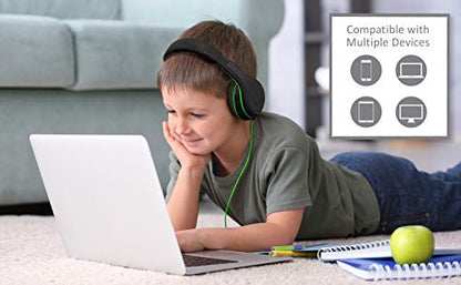 eKids Headphones for Kids, Wired Headphones for School, Home or Travel, Tangle Free Stereo Earphones with Parental Volume Control, Connect via 3.5mm Jack - color: Black