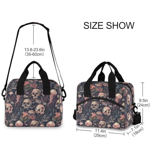 ALAZA Skulls and Jellyfish Insulated Lunch Bag Women Men Portable Reusable Cooler Lunch Tote Bag for Work Office Picnic College - color: Multi 06