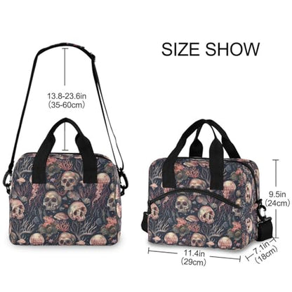 ALAZA Skulls and Jellyfish Insulated Lunch Bag Women Men Portable Reusable Cooler Lunch Tote Bag for Work Office Picnic College - color: Multi 06