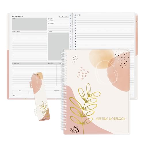 SUNEE Half Meeting Half Note - 8.5"x11" Professional Notebooks for Work - 160 Pages, A4 Size Project Planner, Spiral Meeting Agenda/Minutes Organizer for Women Men, Note Taking, Office & Business - color: Pink Breeze, size: A4 8.5"x11"