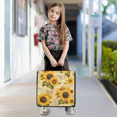 Sunflowers Zipper Binder with Shoulder Strap, 500 Sheets Capacity, Multiple Pockets 1.5Inch 3 Ring Zipper Binder - color: Sunflowers