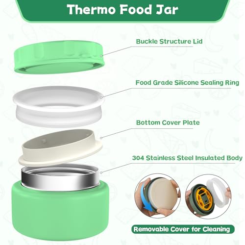 Aimsnk Lunch Box Kids with Thermo Insulated Lunch Bag for School, Green | Bento Lunch Box for Kids with 8oz Food Jar, Leak Proof Hot Lunch Containers with 4 Compartment, Warm Lunchbox for Toddler - color: Green