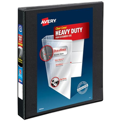 Avery Heavy-Duty View 3 Ring Binder, 1" One Touch Slant Rings, Holds 8.5" x 11" Paper, 1 Black Binder (05300) - size: 1"