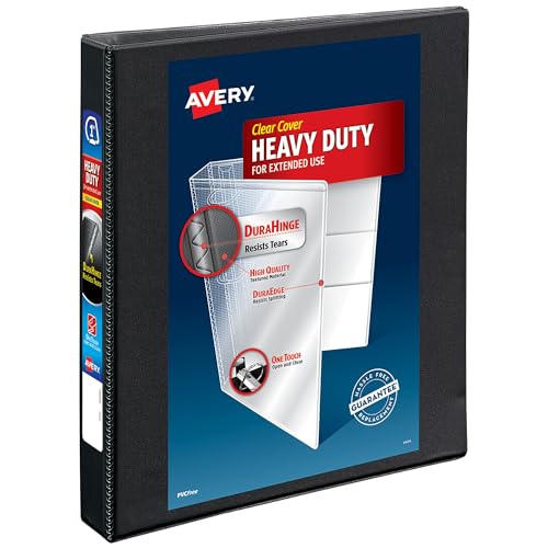 Avery Heavy-Duty View 3 Ring Binder, 1" One Touch Slant Rings, Holds 8.5" x 11" Paper, 1 Black Binder (05300) - size: 1"