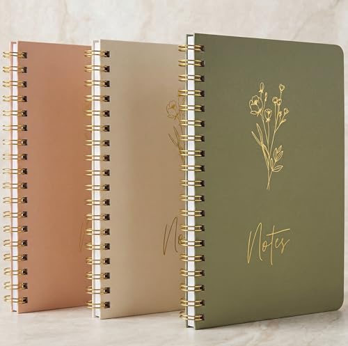 ZICOTO Aesthetic Spiral Notebook Set of 3 For Women - Cute College Ruled 7x5 Journal/Notebook with Lined Pages - Perfect Supplies to Stay Organized at Work or School - color: sage-pink-beige, size: Everyday 5x7