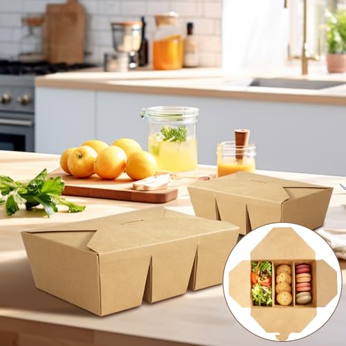 30 Pack Paper Take Out Food Containers, 3-Compartment 7.5x5.4x2.6" Kraft Brown Take Out Boxes, Disposable To Go Container Take Out Containers, Greaseproof Paper Bento Box Takeout Lunch Boxes with Lid - color: Kraft Paper Color-Snap