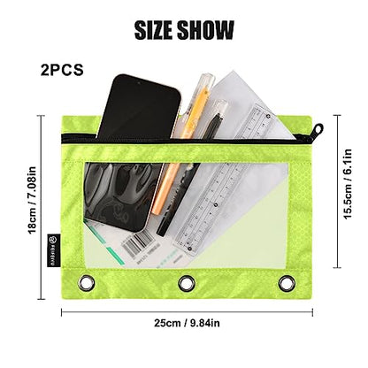 MCHIVER Neon Yellow Pencil Pouch for 3 Ring Binder Pencil Pouches with Zippers Clear Window Binder Pockets Pencil Bags for Work Daily Office 2 Packs - color: Neon Yellow