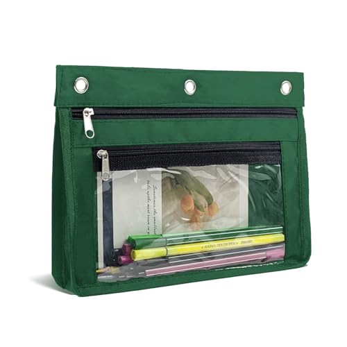 YoeeJob 1 Pack Pencil Pouch for 3 Ring Binder, Expandable Binder Pouches with Zipper, Large Capacity Pen Holder Case with Clear Window School Class Office Organizers, Teal - color: Teal